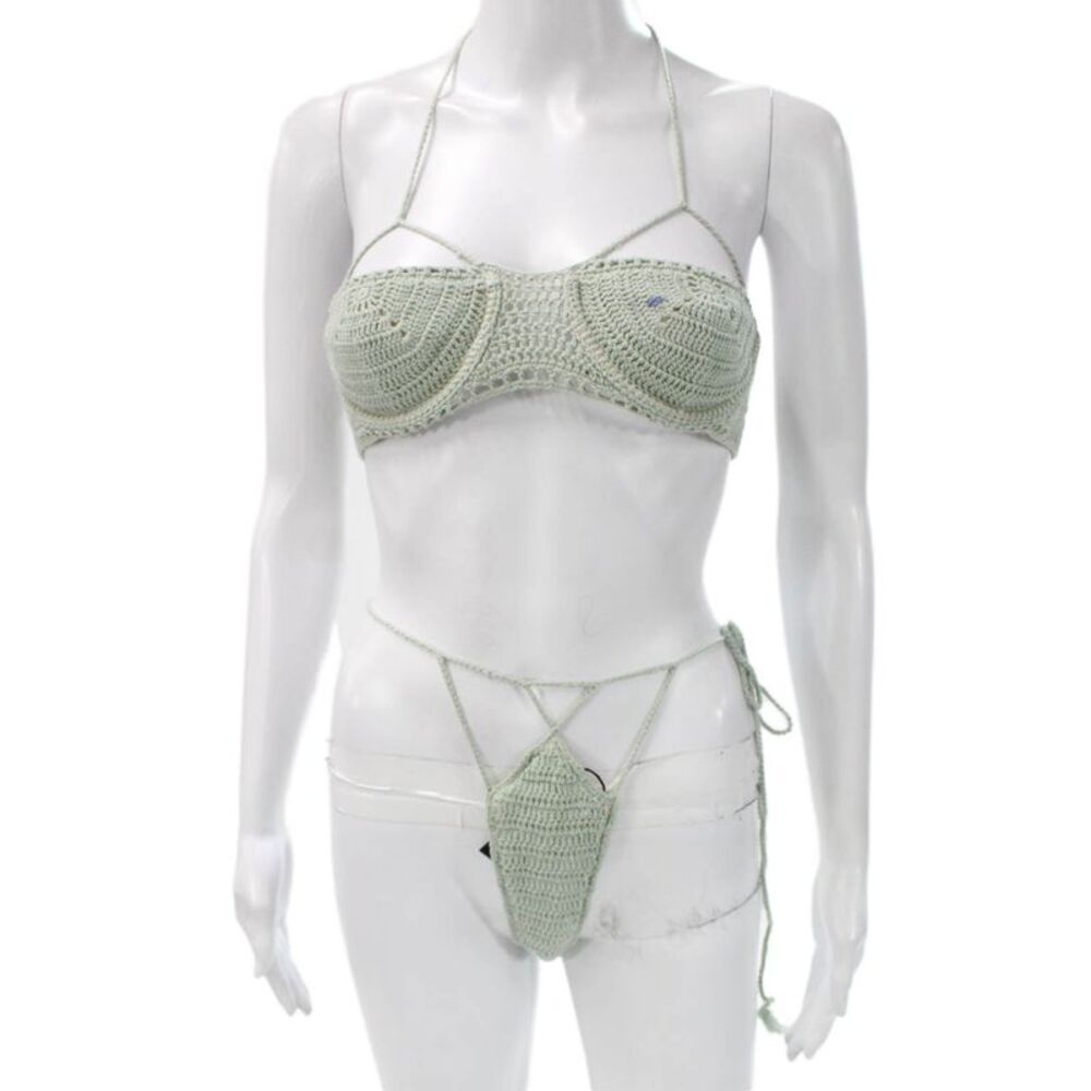 Michael Costello x Revolve Women Two-Piece Bikini Green Cotton Size XS